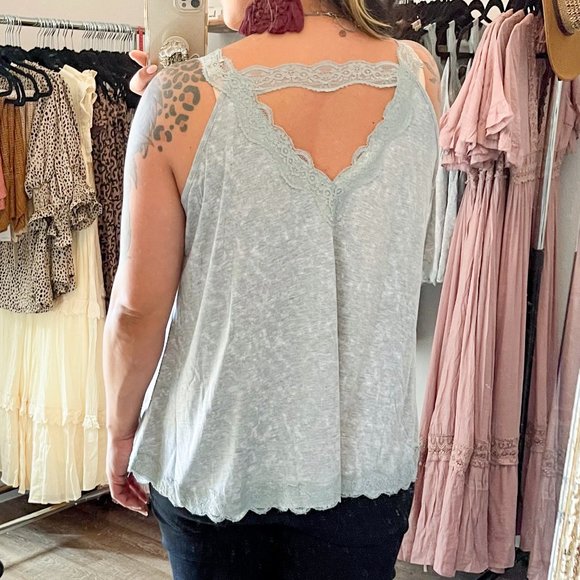 GREY Flowy Vintage Wash Lace Tank Tops - Picture 4 of 6